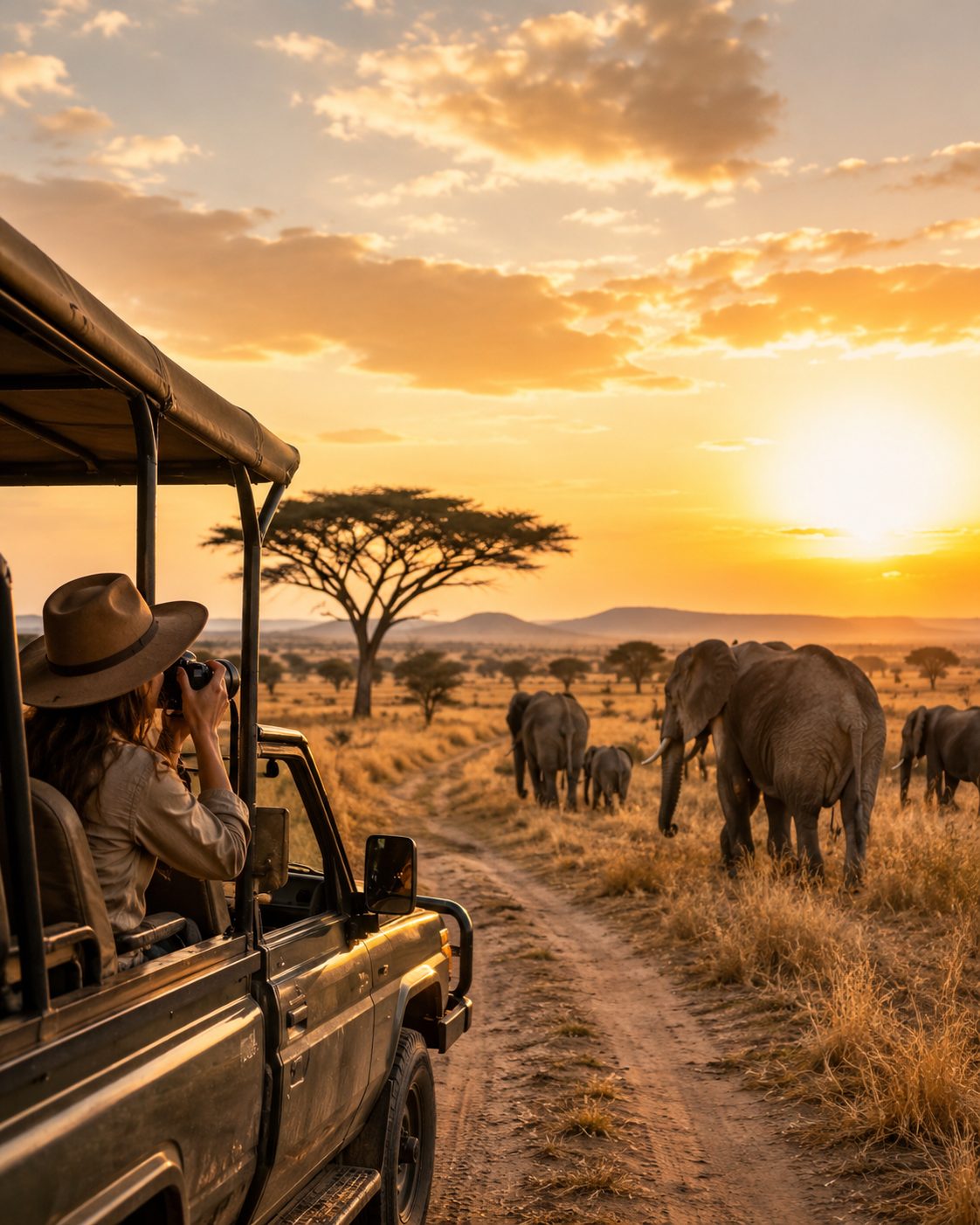 Safari landscape at sunset in Africa